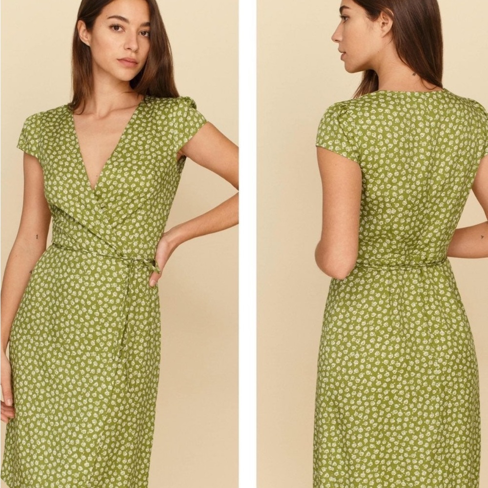 Reformation Zena green floral wrap dress